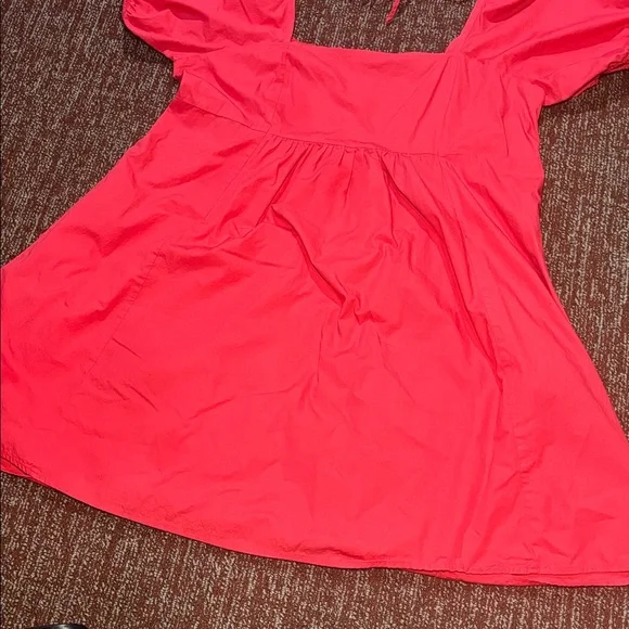 Draper James Pink Mini Dress puff sleeve square neck smocked back with pockets - Picture 5 of 14